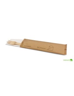 Bis posate in legno con tovagliolo avano