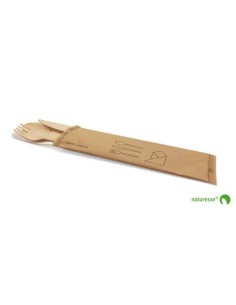 Tris posate in legno con tovagliolo avano
