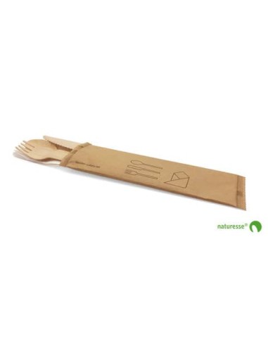 Tris posate in legno con tovagliolo avano