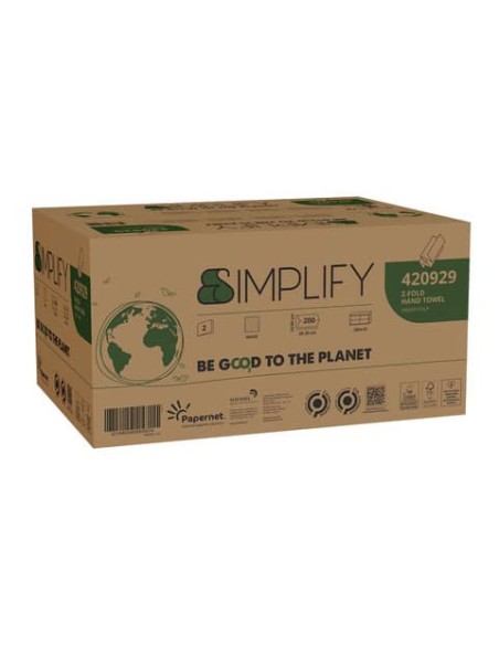 PAPERNET Asciugamani Piegati a Z Simplify, Pura Cellulosa, 2 Veli, 200 fogli, 20,3 x 24 cm, Bianco