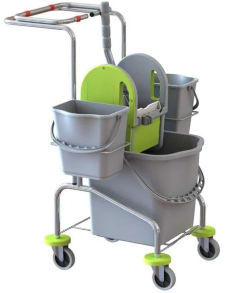 Carrello Pulizie Professionale, Grigio e Verde Lime, 4 Ruote Girevoli
