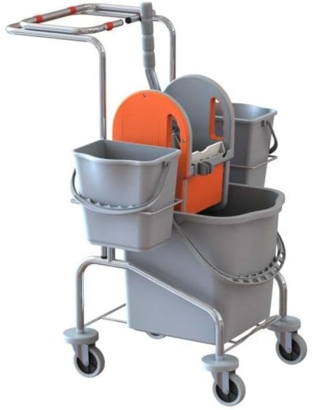 Carrello Pulizie Professionale, Grigio e arancio Lime, 4 Ruote Girevoli