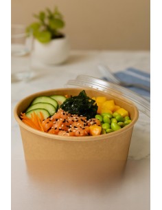 Pokè in Cartoncino Avana da 500 ml con Coperchio Trasparente