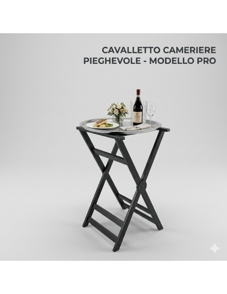 Reggivassoio Cavalletto Portavassoio Pieghevole Nero Supporto Legno Bar Catering