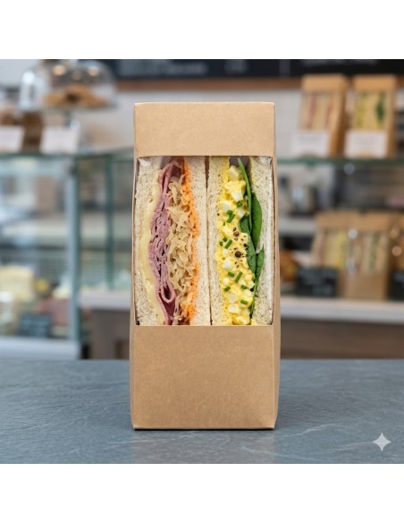Porta Tramezzini Eco-Gourmet in Cartoncino Avana con Finestra Panorama | Confezione da 100 pz