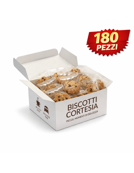 Biscotti Cortesia Monodose con Scaglie di Cioccolato Fondente - Confezione Dispenser da 180 Pezzi