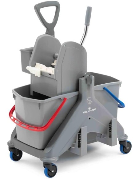 Carrello Lavapavimenti 2 secchi lt.15 con strizzatore professionale maniglia cassetta e reggiscopa.